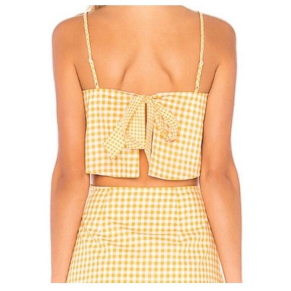 Lovers + Friends Tops - Lovers + Friends Revolve Bowie Yellow Gingham Print Tie Back Crop Top Size Small